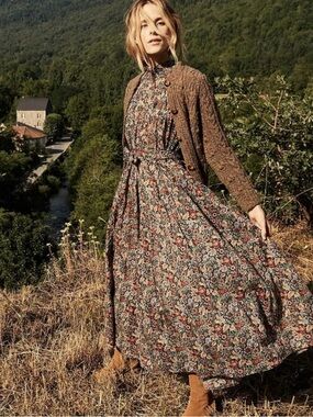 DÔEN Sonoma Dress Wild Berry Thicket Floral Cotton Rare XS